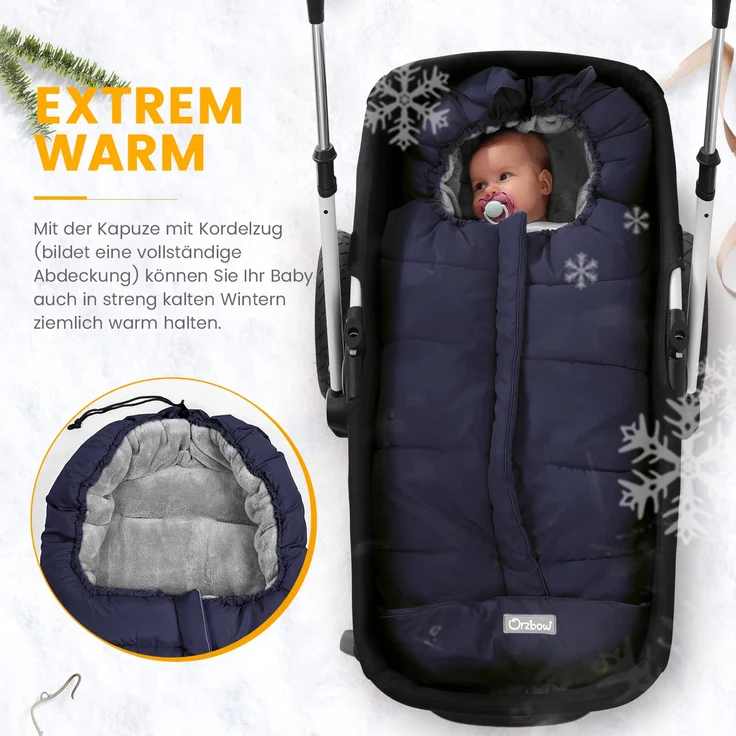 Orzbow Fußsack für Kinderwagen Buggy,Baby Fußsack Schlafsack,Babyfußsack für Babyschale,Winterfußsack mit Reißverschluss Waschbar Passend für Alle Kinderwagen (Blau,Groß) – Bild 5