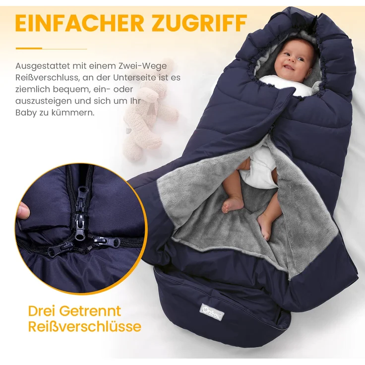 Orzbow Fußsack für Kinderwagen Buggy,Baby Fußsack Schlafsack,Babyfußsack für Babyschale,Winterfußsack mit Reißverschluss Waschbar Passend für Alle Kinderwagen (Blau,Groß) – Bild 4