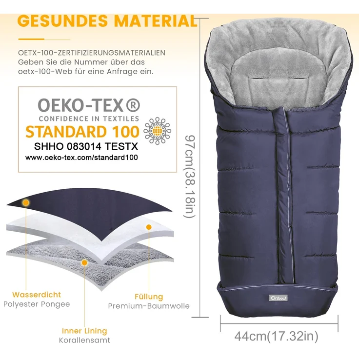 Orzbow Fußsack für Kinderwagen Buggy,Baby Fußsack Schlafsack,Babyfußsack für Babyschale,Winterfußsack mit Reißverschluss Waschbar Passend für Alle Kinderwagen (Blau,Groß) – Bild 6