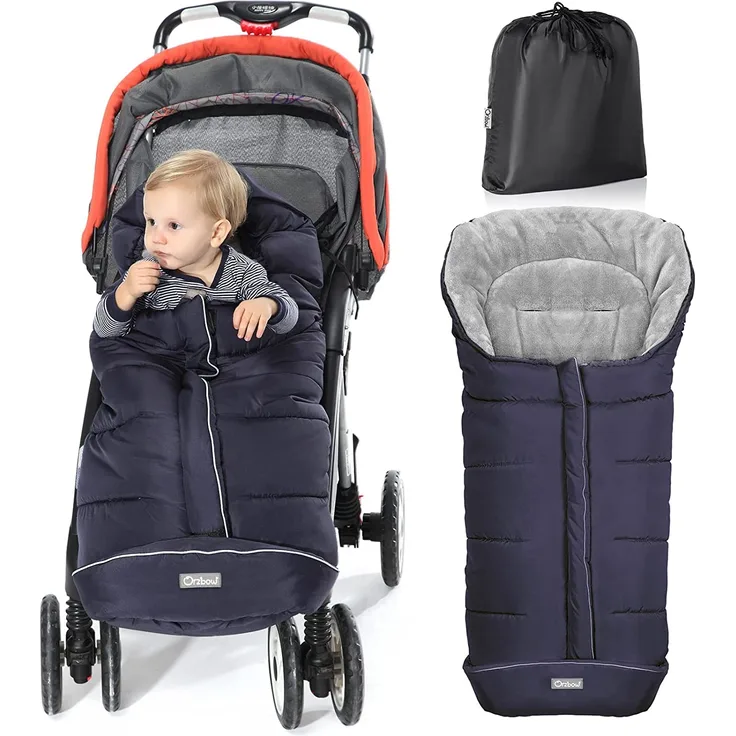 Orzbow Fußsack für Kinderwagen Buggy,Baby Fußsack Schlafsack,Babyfußsack für Babyschale,Winterfußsack mit Reißverschluss Waschbar Passend für Alle Kinderwagen (Blau,Groß)