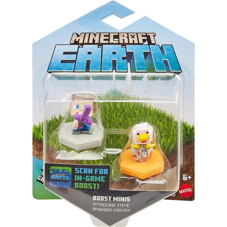Mattel Minecraft GKT42 - Earth Boost Minifigur "Steve + Huhn" 2er-Pack mit NFC-Chip für das Augmented-Reality-Spiel „Earth“ für mobile Geräte, Spielzeug für Mädchen und Jungen ab 6 Jahren – Bild 4