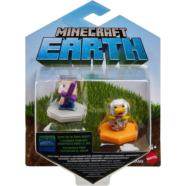 Mattel Minecraft GKT42 - Earth Boost Minifigur "Steve + Huhn" 2er-Pack mit NFC-Chip für das Augmented-Reality-Spiel „Earth“ für mobile Geräte, Spielzeug für Mädchen und Jungen ab 6 Jahren – Bild 6