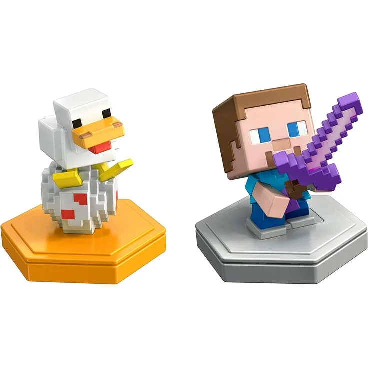 Mattel Minecraft GKT42 - Earth Boost Minifigur "Steve + Huhn" 2er-Pack mit NFC-Chip für das Augmented-Reality-Spiel „Earth“ für mobile Geräte, Spielzeug für Mädchen und Jungen ab 6 Jahren – Bild 5