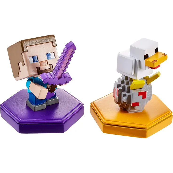 Mattel Minecraft GKT42 - Earth Boost Minifigur "Steve + Huhn" 2er-Pack mit NFC-Chip für das Augmented-Reality-Spiel „Earth“ für mobile Geräte, Spielzeug für Mädchen und Jungen ab 6 Jahren