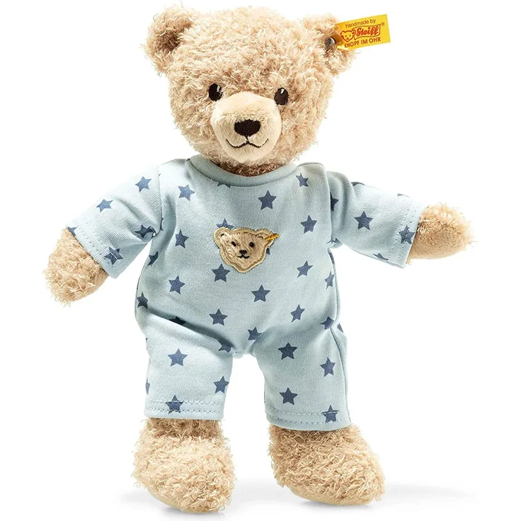 STEIFF Teddy and Me Teddybär Junge Baby mit Schlafanzug - 25 cm - Teddybär mit blauem Schlafanzug - Kuscheltier für Babys - weich & waschbar - beige/blau (241642) - Preisvergleich
