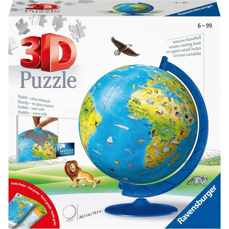 Ravensburger 3D Puzzle 11160 - Kinderglobus in deutscher Sprache - 180 Teile – Bild 1