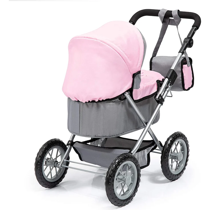 Bayer Design 1300800 Puppenwagen Trendy, höhenverstellbar, zusammenklappbar, mit Umhängetasche, grau/rosa – Bild 4