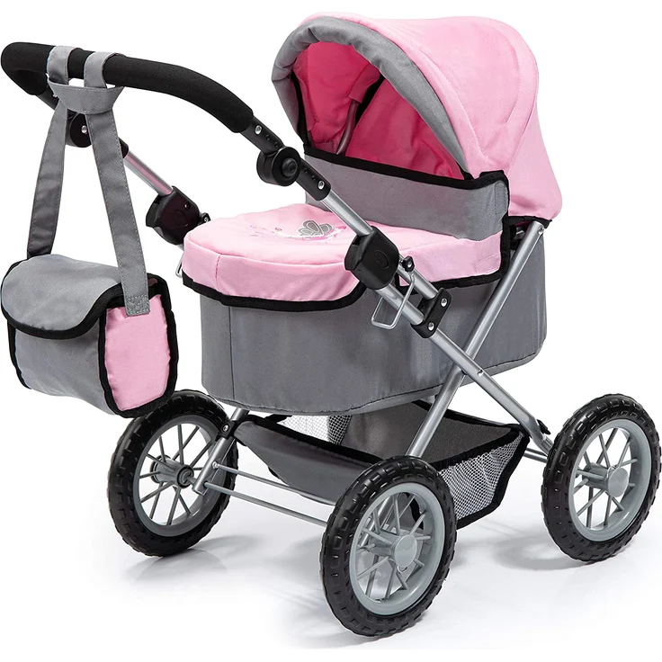 Bayer Design 1300800 Puppenwagen Trendy, höhenverstellbar, zusammenklappbar, mit Umhängetasche, grau/rosa – Bild 1
