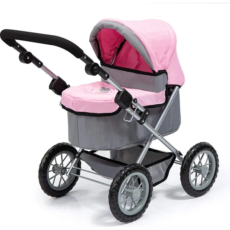 Bayer Design 1300800 Puppenwagen Trendy, höhenverstellbar, zusammenklappbar, mit Umhängetasche, grau/rosa – Bild 2