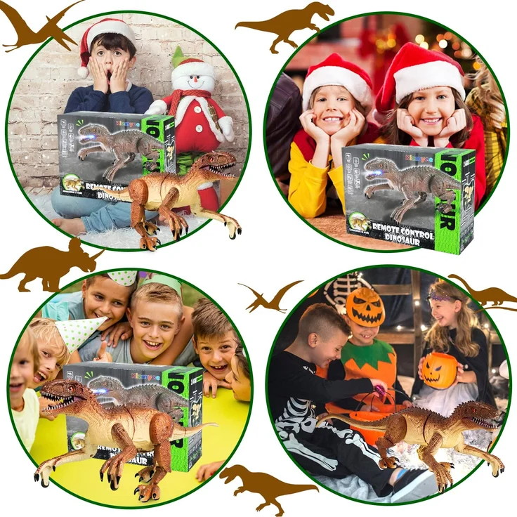 Kizmyee Dinosaurier Spielzeug，Dinosaurier Ferngesteuert für Kinder Realistisches Velociraptor mit Gehen，Brüllen，Leuchtenden Augen und Kopfschütteln Kleinkinder Jungen Mädchen Geschenkfür – Bild 5