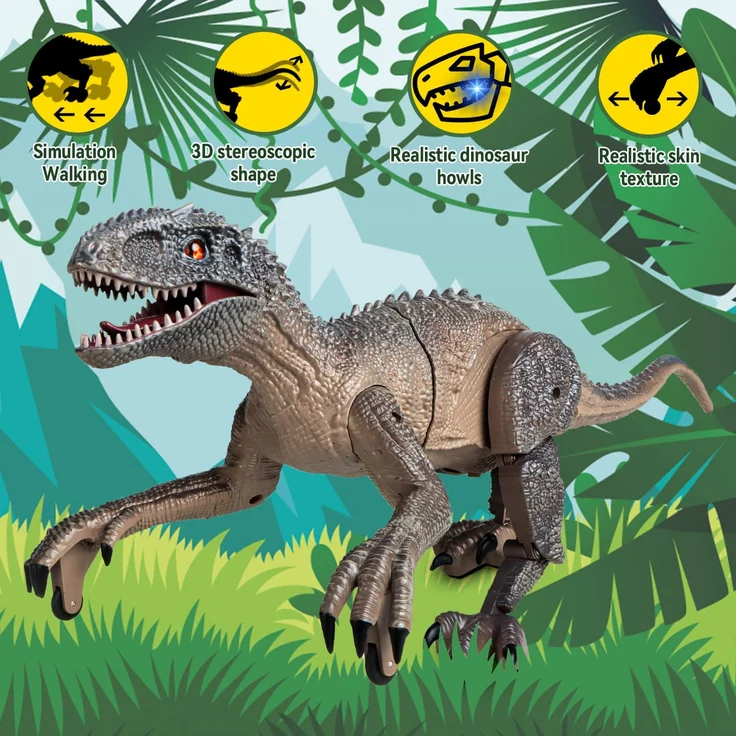 Kizmyee Dinosaurier Spielzeug，Dinosaurier Ferngesteuert für Kinder Realistisches Velociraptor mit Gehen，Brüllen，Leuchtenden Augen und Kopfschütteln Kleinkinder Jungen Mädchen Geschenkfür – Bild 4