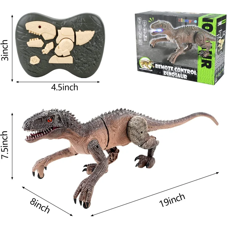 Kizmyee Dinosaurier Spielzeug，Dinosaurier Ferngesteuert für Kinder Realistisches Velociraptor mit Gehen，Brüllen，Leuchtenden Augen und Kopfschütteln Kleinkinder Jungen Mädchen Geschenkfür – Bild 3