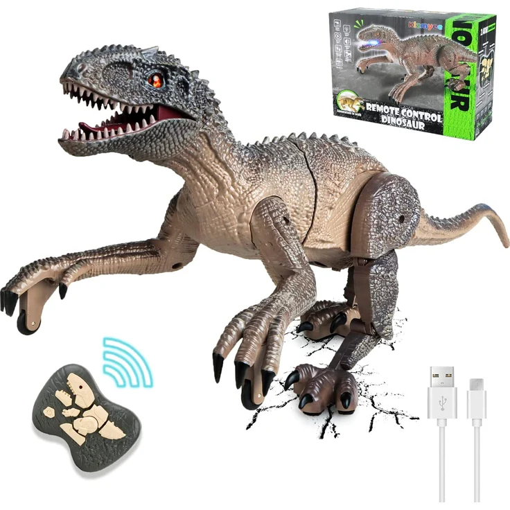 Kizmyee Dinosaurier Spielzeug，Dinosaurier Ferngesteuert für Kinder Realistisches Velociraptor mit Gehen，Brüllen，Leuchtenden Augen und Kopfschütteln Kleinkinder Jungen Mädchen Geschenkfür – Bild 1