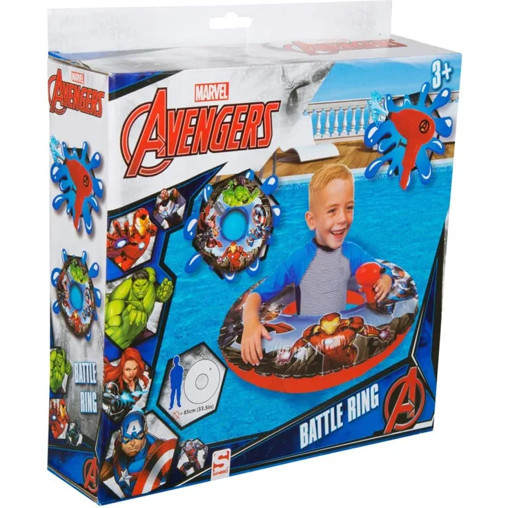Sambro AVE6-3437 Battle Ring Marvel Avengers, aufblasbarer Schwimmring mit Wasserpistole, ohne Nachfüllen, ideal für Pool, Schwimmbad oder im See, bunt