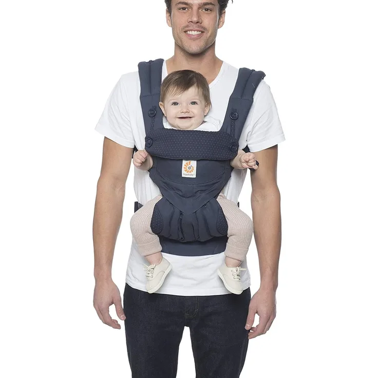 ERGObaby Babytrage bis 20kg, 360 Navy Mini Dots 4-Positionen Baby-Tragetasche, Kindertrage Rückentrage Bauchtrage