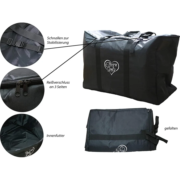 Gepolsterte Elternstolz Transporttasche Schwarz Für Kinderwagen, Buggys Und Autositze Buggy Stroller Bag z.B. Für Joie Mytrax Litetrax – Bild 5