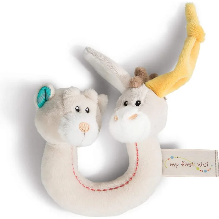 Nici 42079 My First Pärchen-Greifling Esel Muli und Bär Taps, 10, 5 x 10, 5 cm, beige