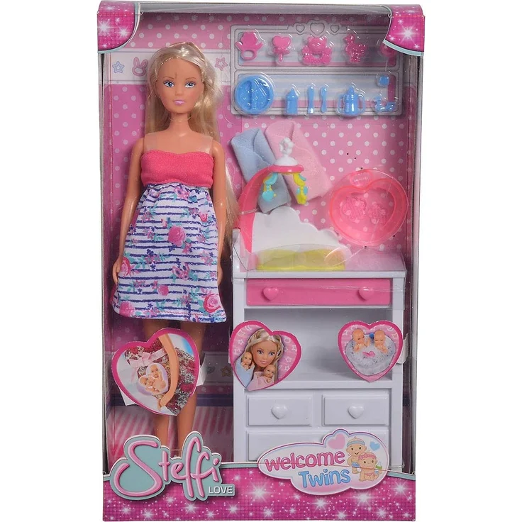 Simba 105733333 - Steffi Love Welcome Twins / schwangere Puppe / mit Zwillingen / mit Wickeltisch und Badewanne / Zubehör / Ankleidepuppe / 29cm, für Kinder ab 3 Jahren – Bild 6