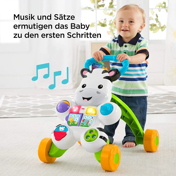 Fisher-Price HBW56 - Lern mit mir - Zebra Lauflernwagen, musikalisches Aktivitäts- und Gehspielzeug mit Lerninhalten, ab 6 Monaten (deutsche Version) – Bild 4
