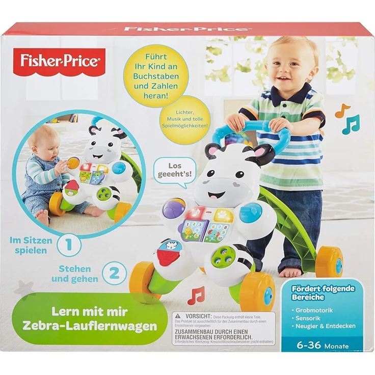 Fisher-Price HBW56 - Lern mit mir - Zebra Lauflernwagen, musikalisches Aktivitäts- und Gehspielzeug mit Lerninhalten, ab 6 Monaten (deutsche Version) – Bild 9