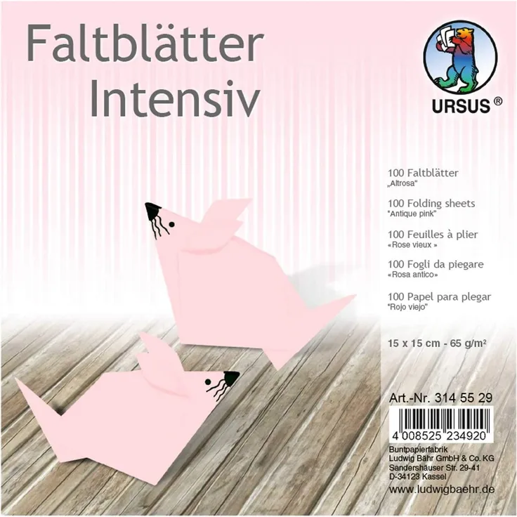 Ludwig Bähr Faltblätter Intensiv Uni 15x15cm VE=100 Blatt altrosa