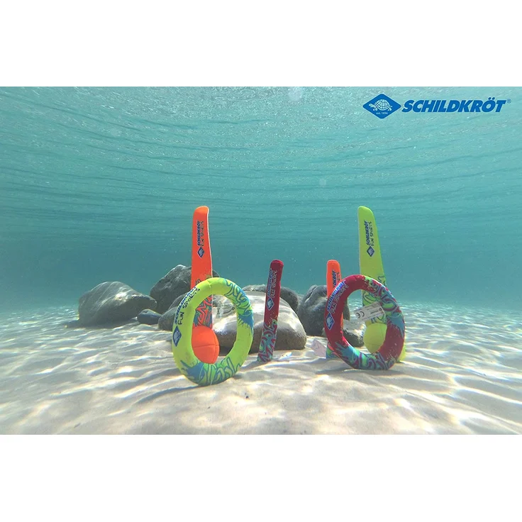 Schildkröt Neopren Diving Set, 6-teiliges Tauchset, je 2 Ringe, Stäbe, Bälle, Sandfüllung, weich, stehen am Grund – Bild 5