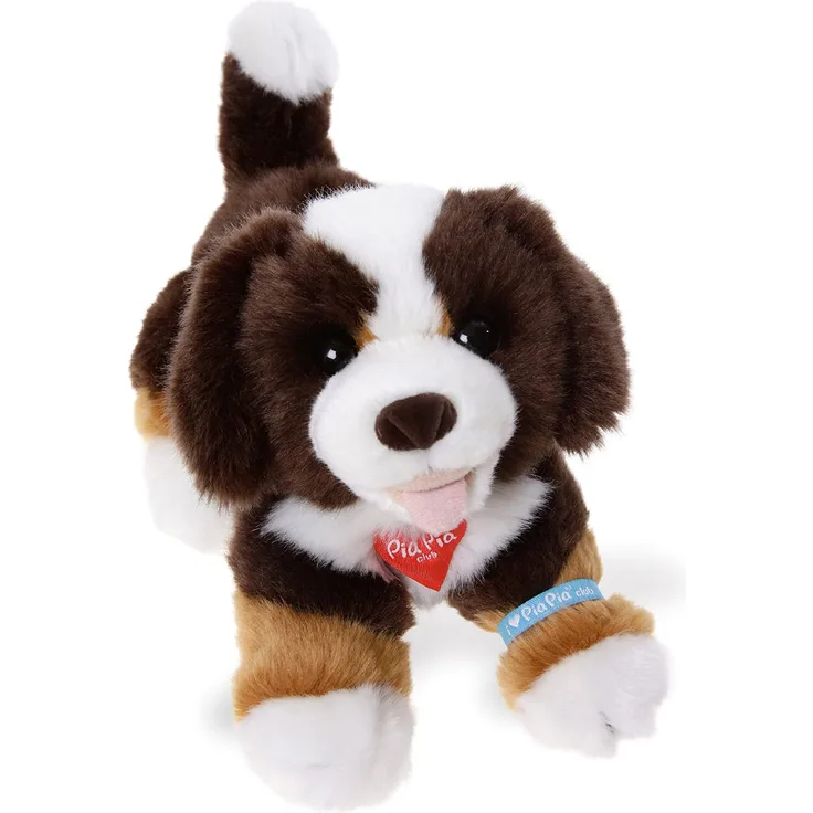 Bauer Spielwaren 'Pia Pia Club' Berner Sennenhund: Flauschiges Kuscheltier zum Liebhaben und Spielen, mit Sammelarmband, liegend, 17cm (17104)