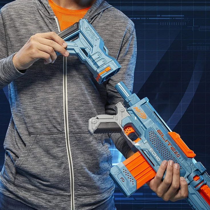 Nerf Elite 2. 0 Echo CS-10 Blaster – 24 Nerf Darts, 10-Dart Clip-Magazin, abnehmbare Schulterstütze und Laufverlängerung, 4 Tactical Rails, frustfreie Verpackung – Bild 4