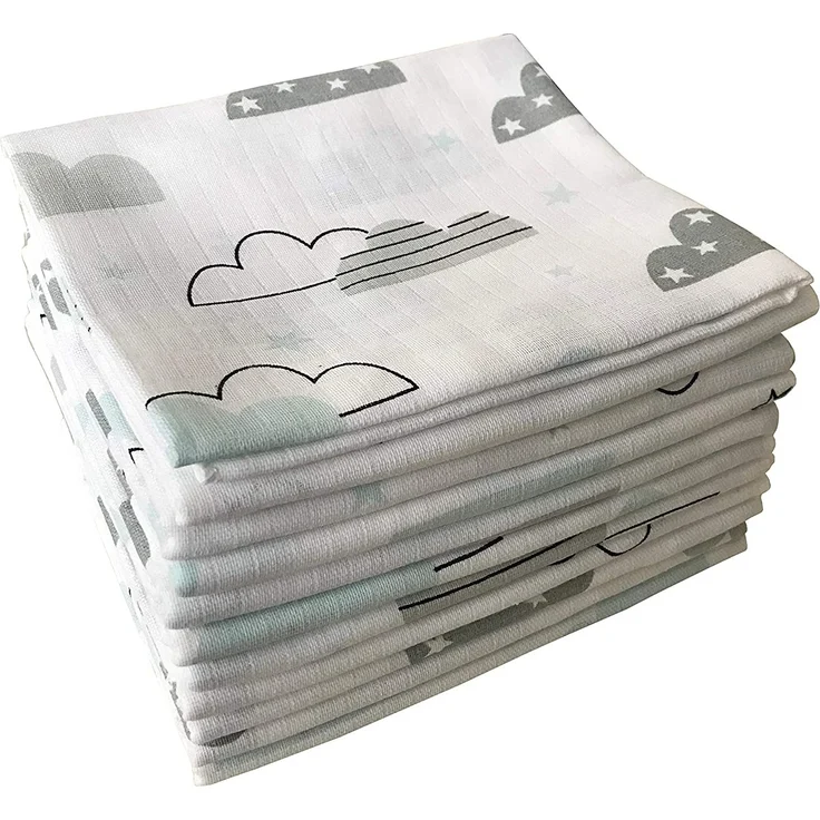 10x Spucktücher Mullwindeln Baby Baumwolle 80x70 cm | (10 Wolken Mint) – Bild 3