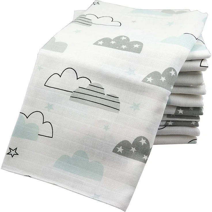 10x Spucktücher Mullwindeln Baby Baumwolle 80x70 cm | (10 Wolken Mint) – Bild 1