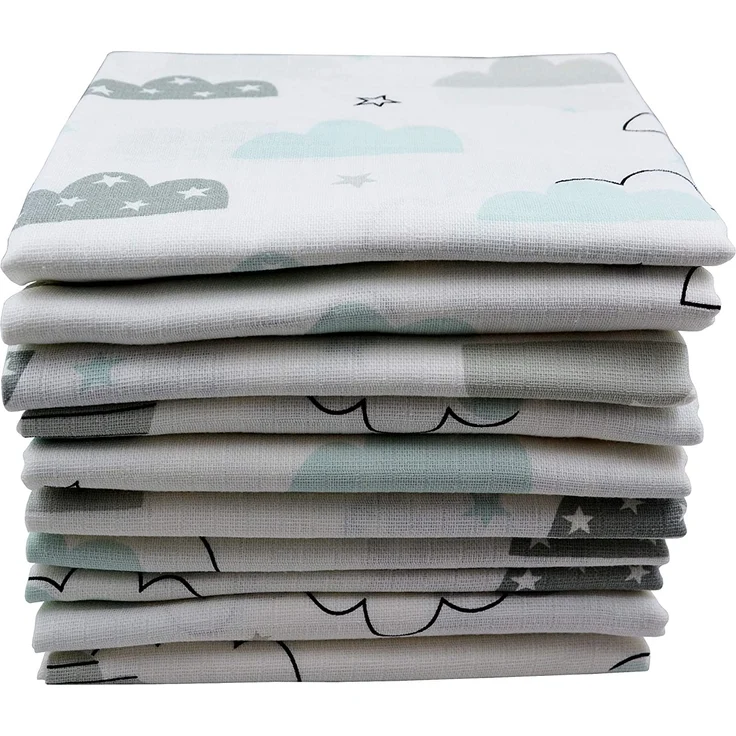 10x Spucktücher Mullwindeln Baby Baumwolle 80x70 cm | (10 Wolken Mint) – Bild 2