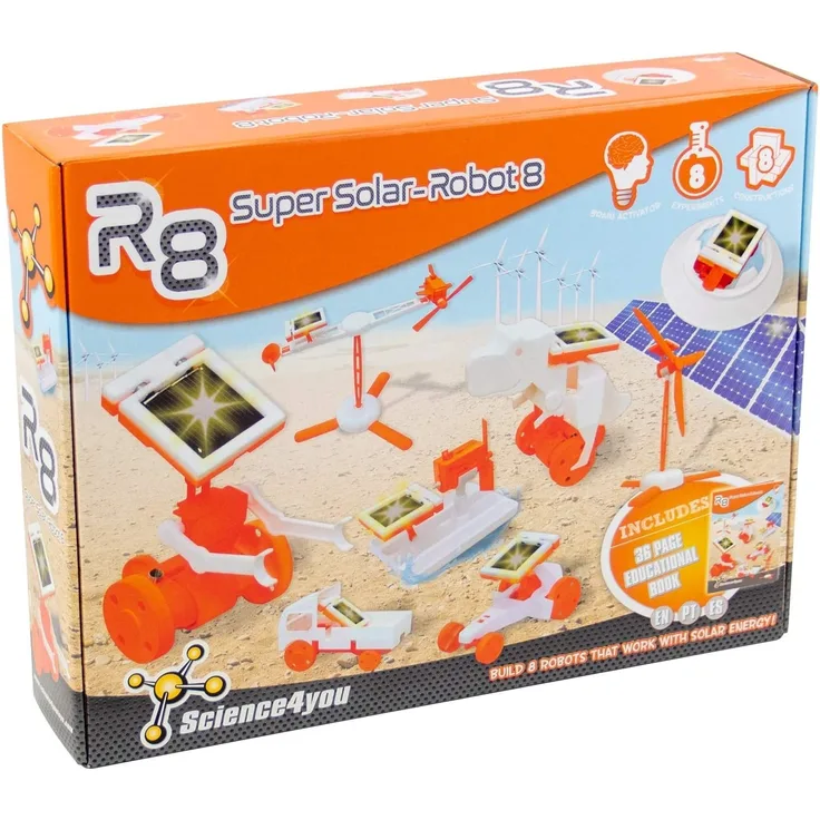 Science4you-R8 Jahre R8 Super Solar Robot-Robotica Wissenschaftliches Spielzeug, 8 Experimente und Lernbuch ES, EN und PT-Geschenk für Kinder, Mehrfarbig (878098)
