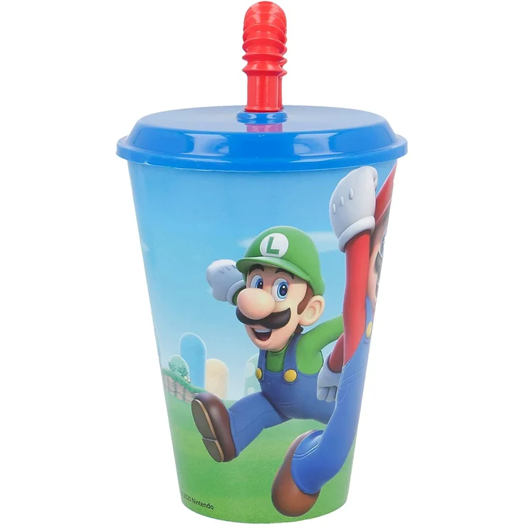 Stor 21430 - Nintendo - Super Mario Trinkbecher Kunststoffbecher mit Deckel & Strohhalm 430ml – Bild 2