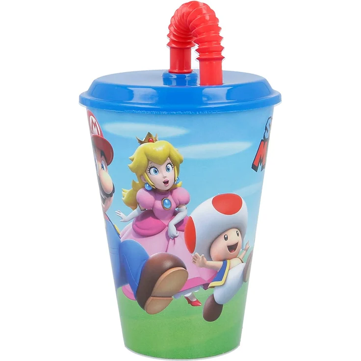Stor 21430 - Nintendo - Super Mario Trinkbecher Kunststoffbecher mit Deckel & Strohhalm 430ml – Bild 3
