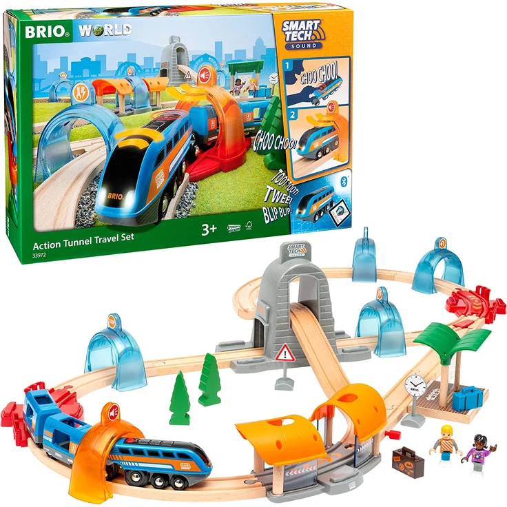 BRIO 'Smart Tech Sound Action Tunnel Reisezug-Set', ab 3 Jahren, Aufnahme-, Licht- und Soundfunktion, 37 Teile – Bild 1