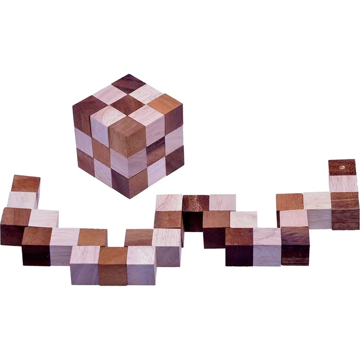 Schlangenwürfel 3x3 Gr. M - 6 cm Kantenlänge - Snake Cube - 3D Puzzle aus Holz