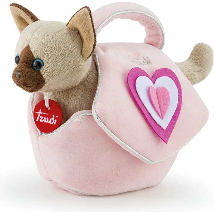 Trudi 29716 Katze Herzen Plüsch in der Tasche, Beige/Rosa, XS