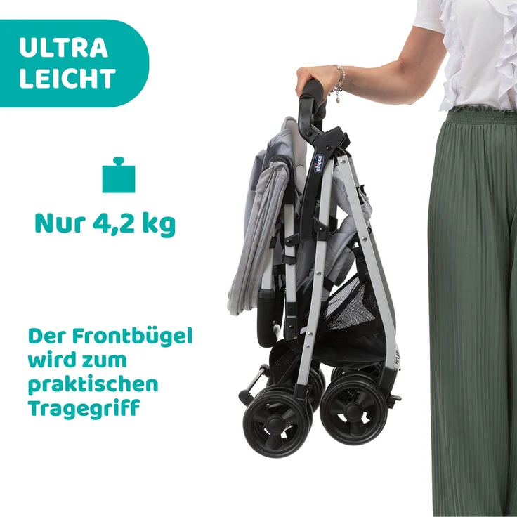 Chicco OHlalà 3 Betthimmel Leichtgewichtiger Kinderwagen Beide Geschlechter Feste Räder Faltbar Grau – Bild 3