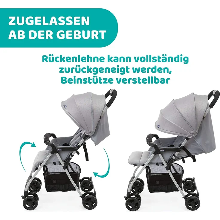 Chicco OHlalà 3 Betthimmel Leichtgewichtiger Kinderwagen Beide Geschlechter Feste Räder Faltbar Grau – Bild 4