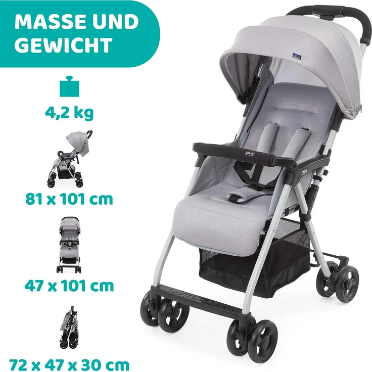 Chicco OHlalà 3 Betthimmel Leichtgewichtiger Kinderwagen Beide Geschlechter Feste Räder Faltbar Grau – Bild 12