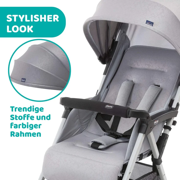 Chicco OHlalà 3 Betthimmel Leichtgewichtiger Kinderwagen Beide Geschlechter Feste Räder Faltbar Grau – Bild 10