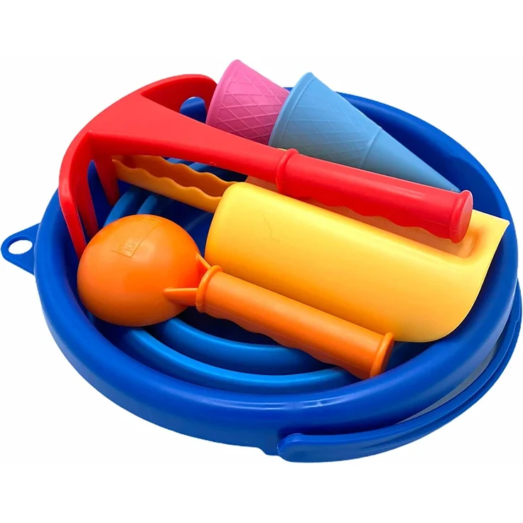 Schildkröt 7in1 Sand Toys Set, innovatives Sand-Spielset im Handtaschenformat, kompakt und platzsparend, faltbarer 3 Liter Eimer mit 6 Sandspielzeugen zum Graben, Formen, Sieben und Rechen, 970244 – Bild 2