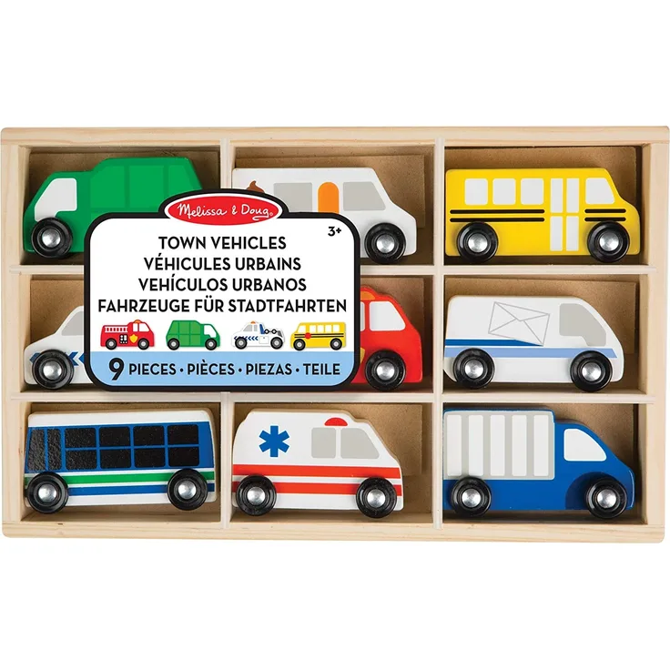 Melissa & Doug Stadtfahrzeuge aus Holz | Spielzeug und Züge aus Holz | LKWs und Fahrzeuge | 3+ | Geschenk für Jungen oder Mädchen