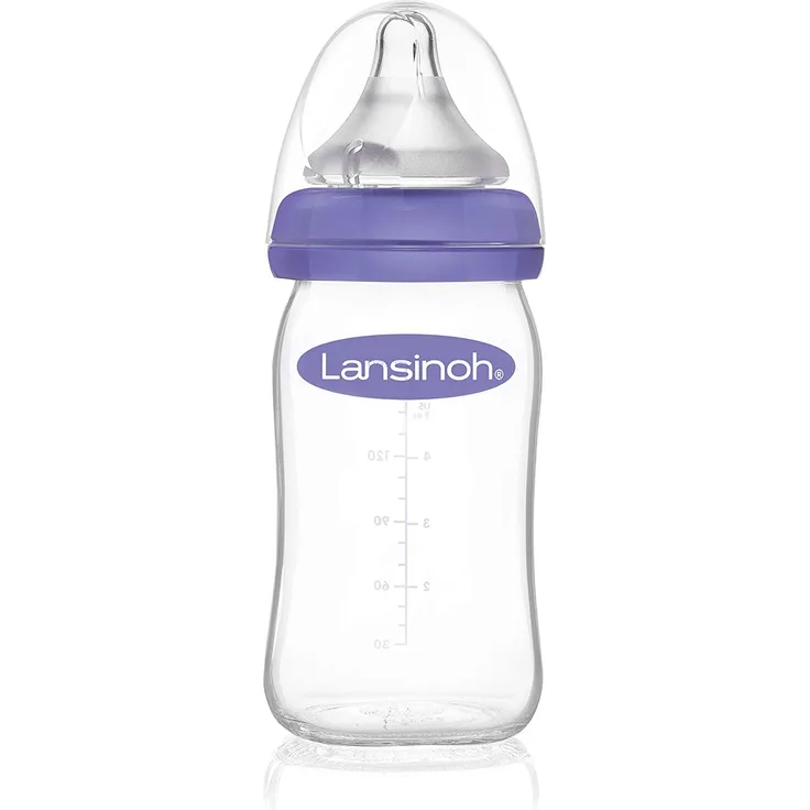 Lansinoh 77140 Glas-Weithalsflasche mit NaturalWave Sauger Gr. S, 160 ml
