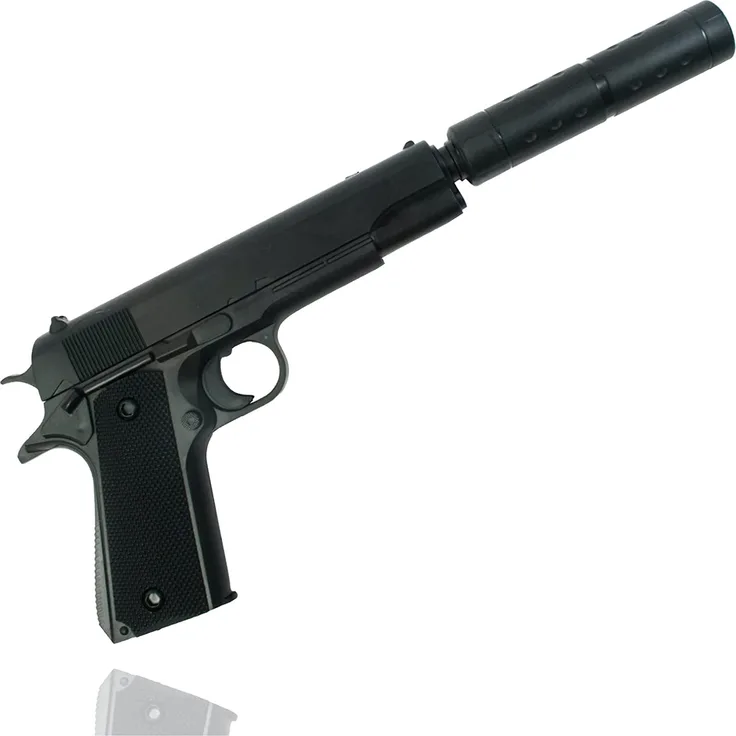 3er Pistolen mit Schalldämpfer Kostüm Erwachsene 6 mm für Fasching Karneval Pistole wie Geheimagent, Lara Croft, SWAT, Tomb Raider, Polizei (3X)
