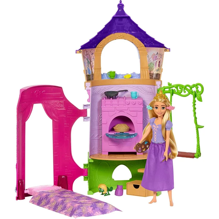 Disney Princess HMV99 - bewegliche Rapunzel-Puppe und Turm Spielset mit rundum Spielspaß, 6 Spielbereiche und 15 Zubehörteile, inspiriert durch den Disney-Film, Puppen Spielzeug ab 3 Jahren – Bild 2