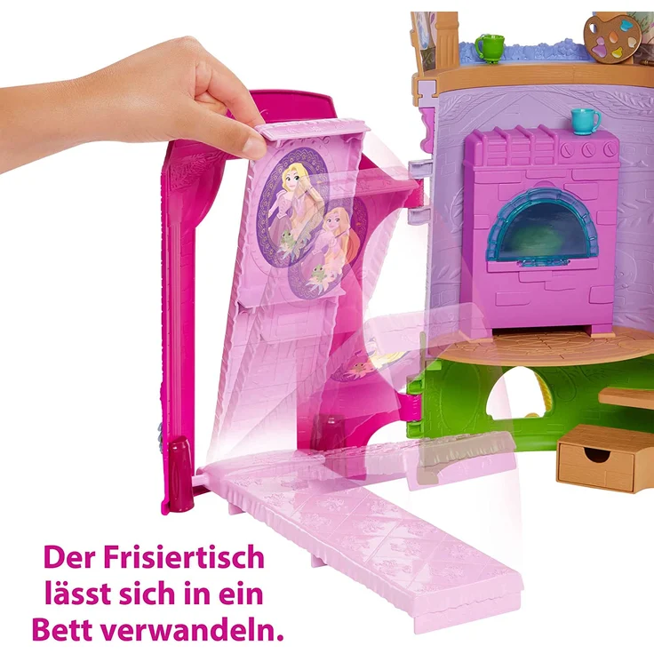Disney Princess HMV99 - bewegliche Rapunzel-Puppe und Turm Spielset mit rundum Spielspaß, 6 Spielbereiche und 15 Zubehörteile, inspiriert durch den Disney-Film, Puppen Spielzeug ab 3 Jahren – Bild 4