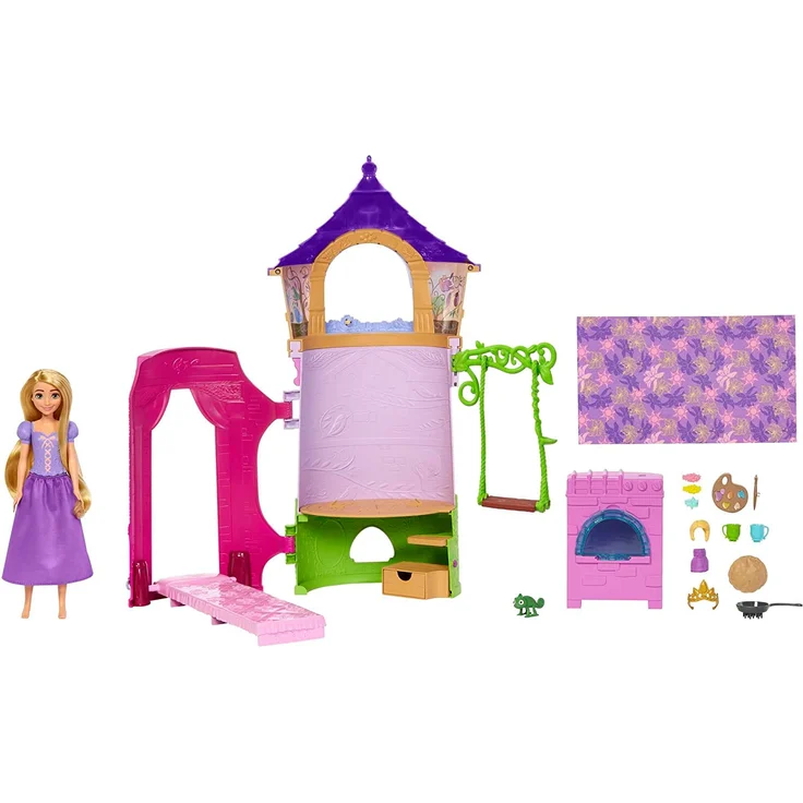 Disney Princess HMV99 - bewegliche Rapunzel-Puppe und Turm Spielset mit rundum Spielspaß, 6 Spielbereiche und 15 Zubehörteile, inspiriert durch den Disney-Film, Puppen Spielzeug ab 3 Jahren – Bild 7