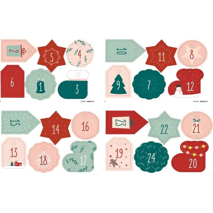 folia 63121 - Adventskalender Set mit Säckchen in Jute-Optik, Schnur 2 m lang, 24 Beutel je 10 x 13 cm groß und 24 Zahlenanhängern, für kleine Überraschungen im Advent – Bild 2