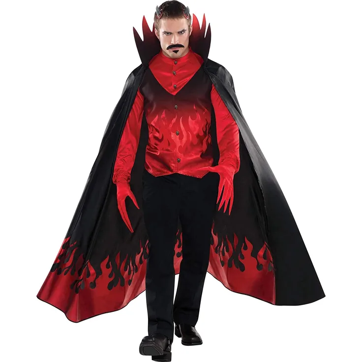 Amscam 997730 - Erwachsenenkostüm Teufel, Shirt, Weste, Umhang, Handschuhe, Halloween, Mottoparty, Karneval